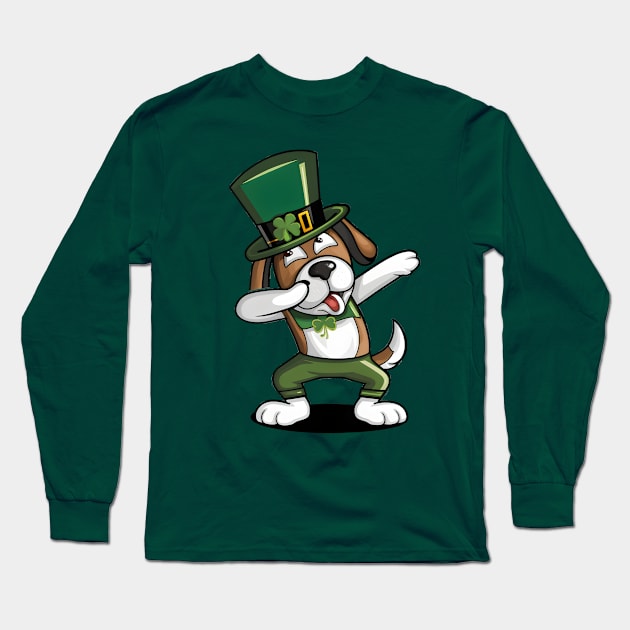 St Patricks Day Dabbing Dog Long Sleeve T-Shirt by Cheeky BB